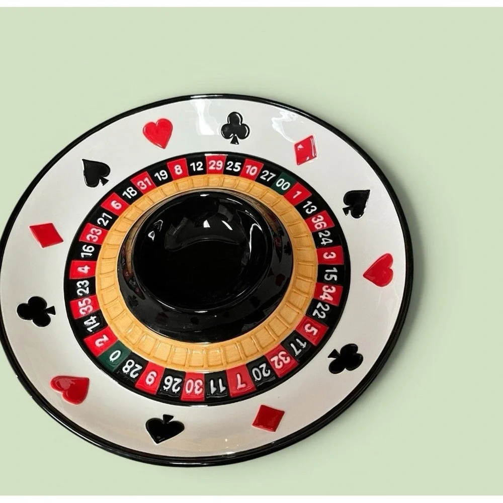 Fitz & Floyd Essentials Game Night Chip & Dip Vegetable Platter Bowl Roulette